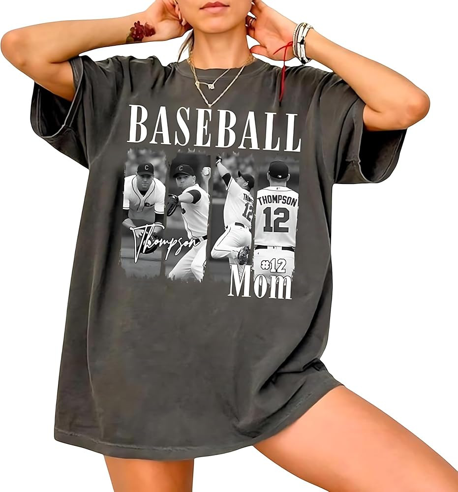 Personalized Baseball Mom Shirt with Custom Name Number and Player Photo Game Day Sports Tee for ... | Amazon (US)