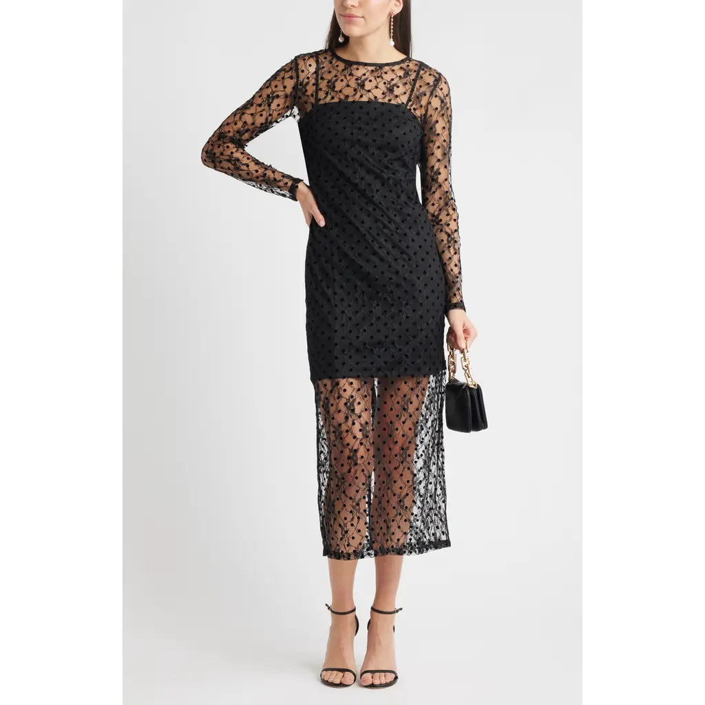 Chelsea28 Lace Illusion Midi Dress in Black at Nordstrom Rack, Size Xx-Small | Nordstrom Rack