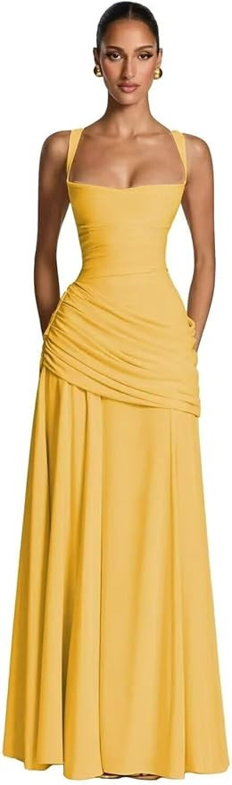 Chiffon Spaghetti Straps Bridesmaid Dresses for Women 2026 A Line Corset Long Formal Evening Gown... | Amazon (US)