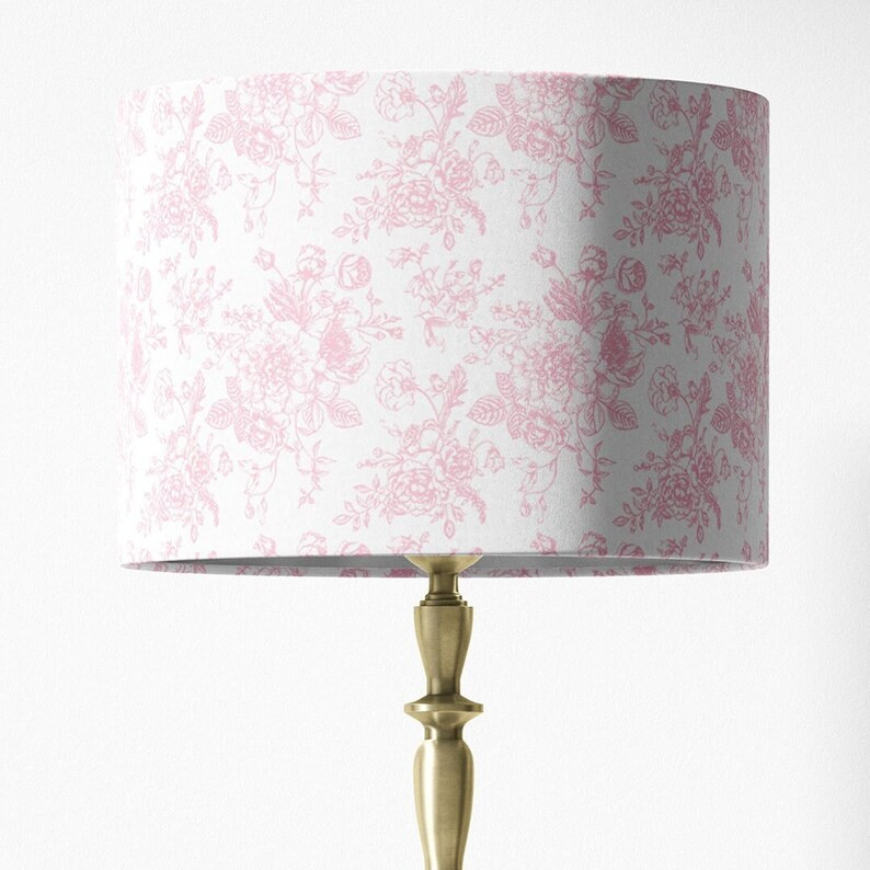 Pink Toile Lampshade Custom Made Blush Pink and White Floral - Etsy | Etsy (US)