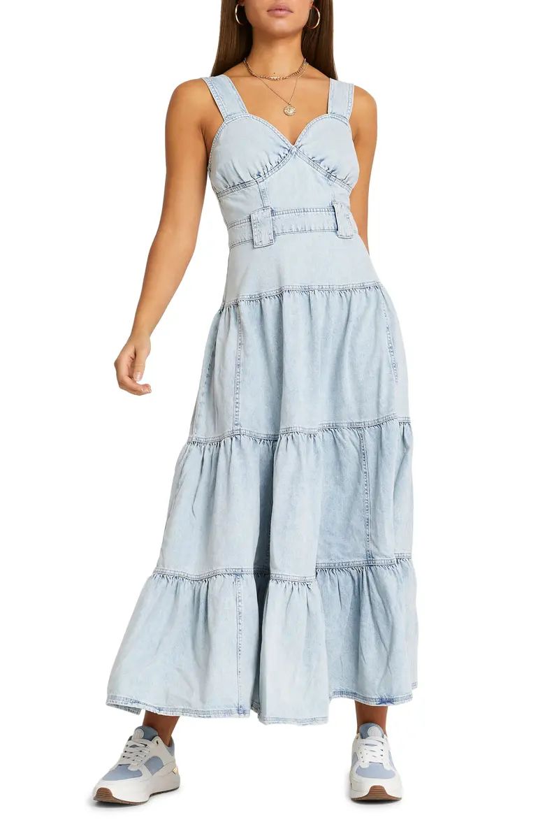 Sleeveless Denim Tiered Ruffle Maxi Dress | Nordstrom
