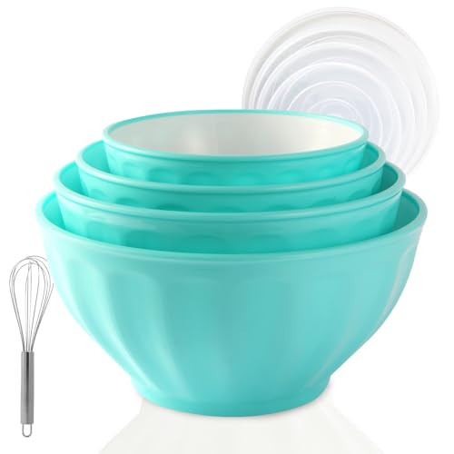 JCXivan Plastic Mixing Bowls,Serving Bowls with Lids Set,4 Bowls 4 Lid 1Egg Whisk for Kitchen Mixing,Storage Food,Refrigerator, Dishwasher, Microwave safe,Blue | Amazon (US)