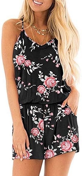 INIBUD Summer Rompers for Women V Neck Spaghetti Strap Jumpsuit Rompers with Pockets | Amazon (CA)