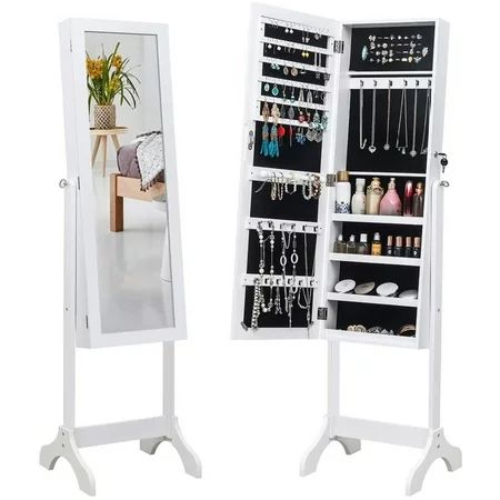 Bonnlo Jewelry Cabinet with Full-Length Mirror Lockable Jewelry Armoire Freestanding Jewelry Box Lar | Walmart (US)