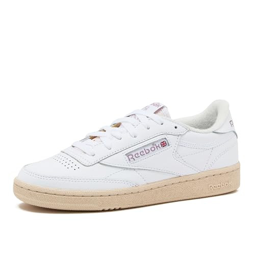 Reebok Club C 85 Vintage Tennis Sneakers for Women, Casual White Womens Shoes, Size 5 to 11 - White/Chalk/Infused Lilac, 10.5 Medium | Amazon (US)