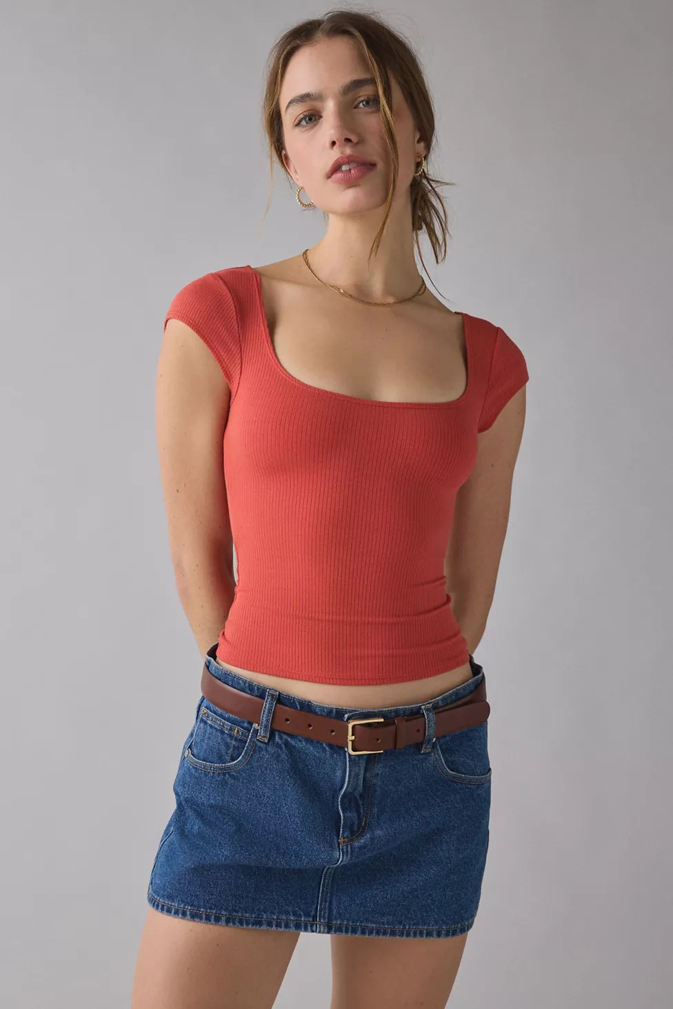 BDG Drew Cap Sleeve Square Neck Cropped Tee | Urban Outfitters (US and RoW)