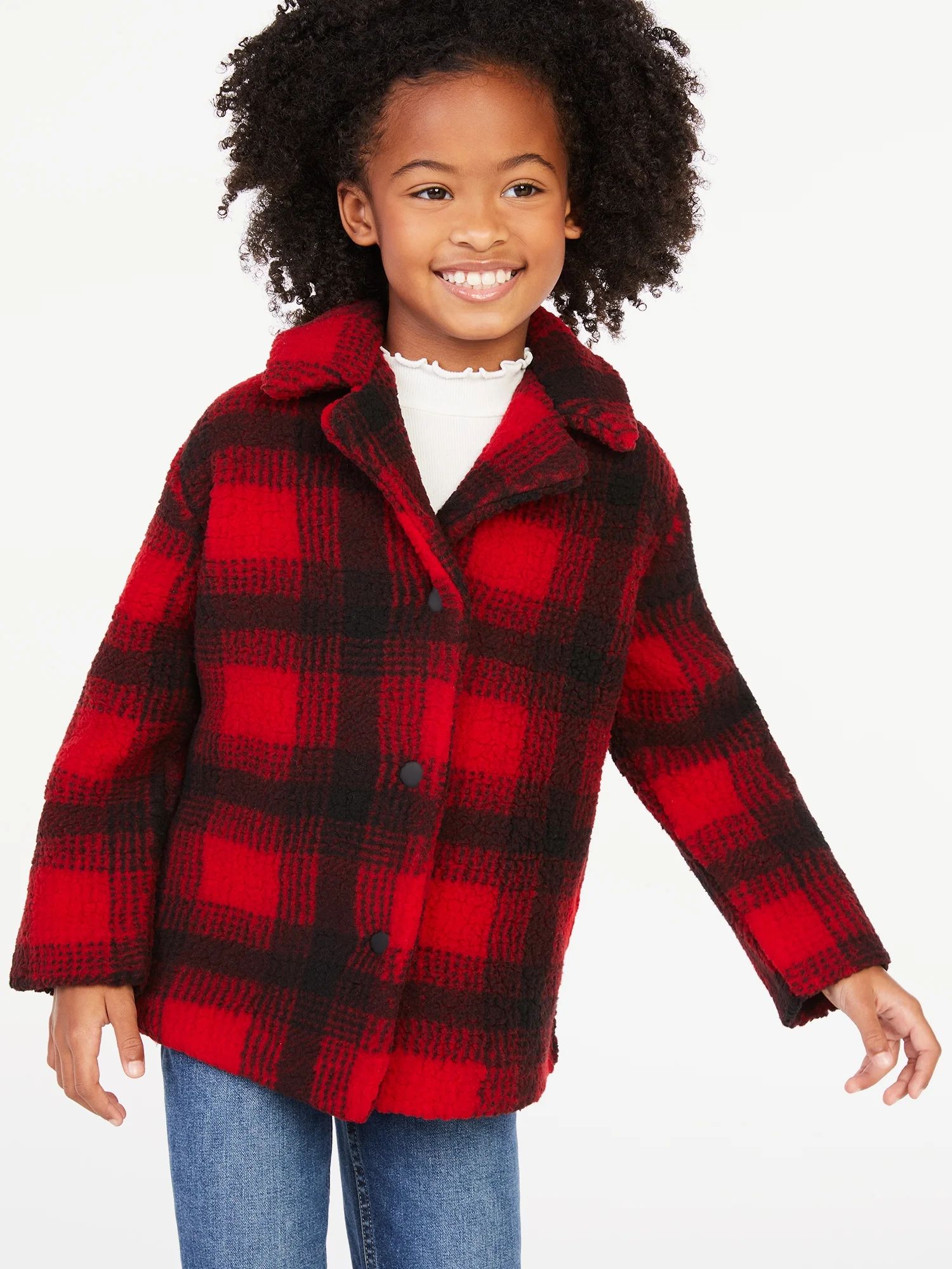 Free Assembly Girls’ Oversized Buffalo Plaid Jacket, Sizes 4-18 | Walmart (US)