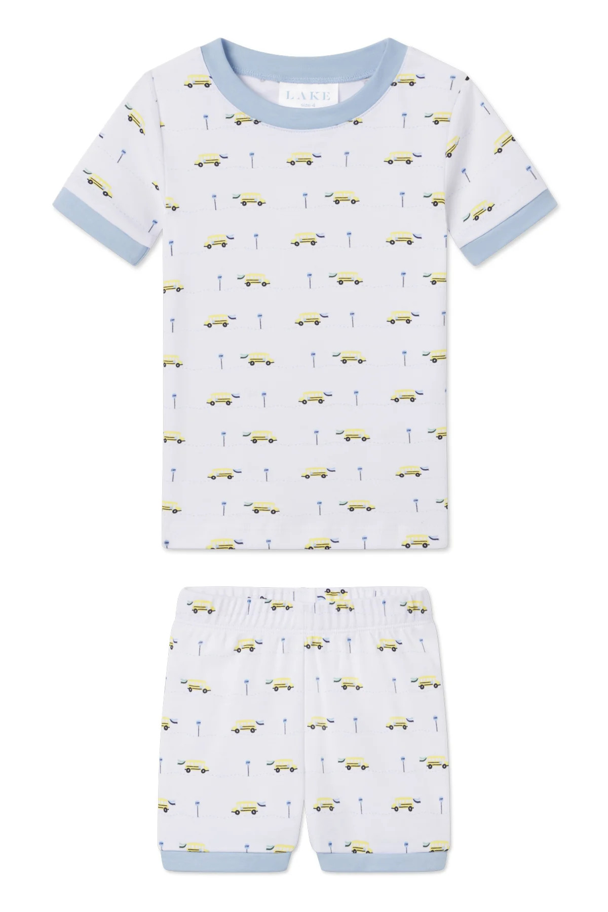 Kids Shorts Set in Morning Light School Buses | Lake Pajamas