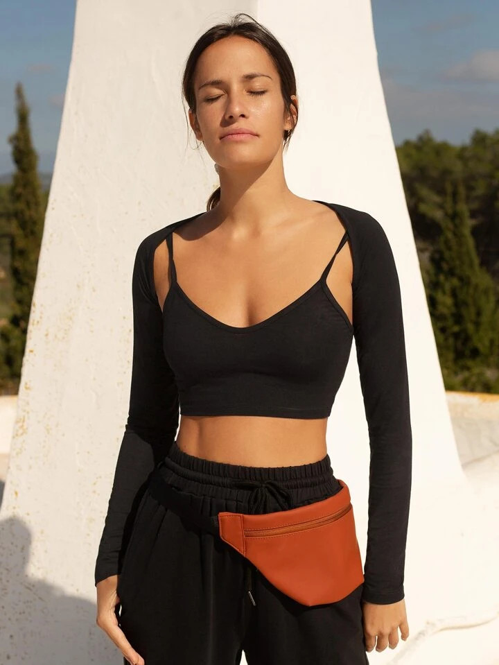 SHEIN BASICS Solid Crop Bolero Shrug Top Without Cami | SHEIN