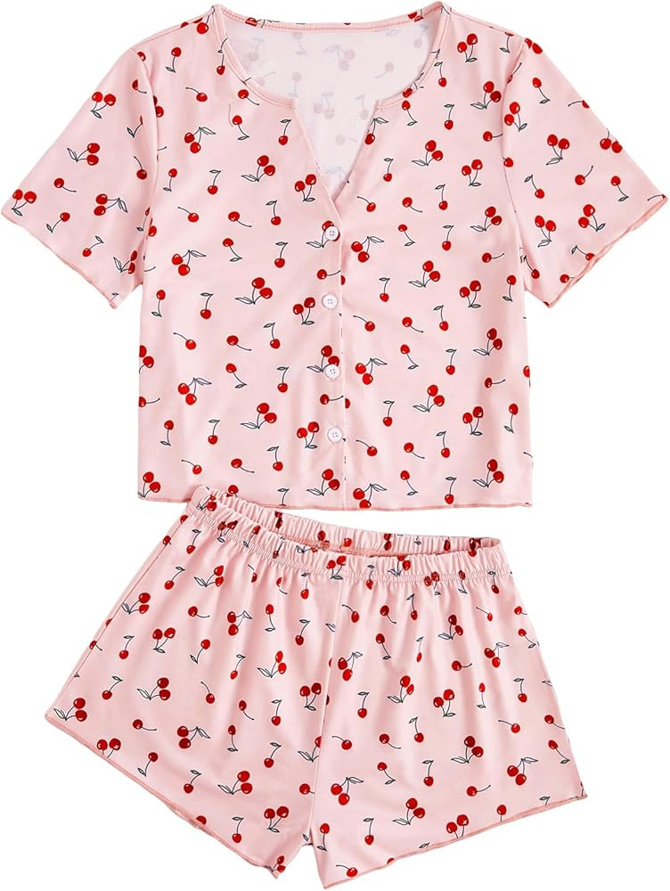 Verdusa Women's 2-Piece Button Down Short Sleeve Ditsy Floral Button Front Sleepwear Loungewear P... | Amazon (US)