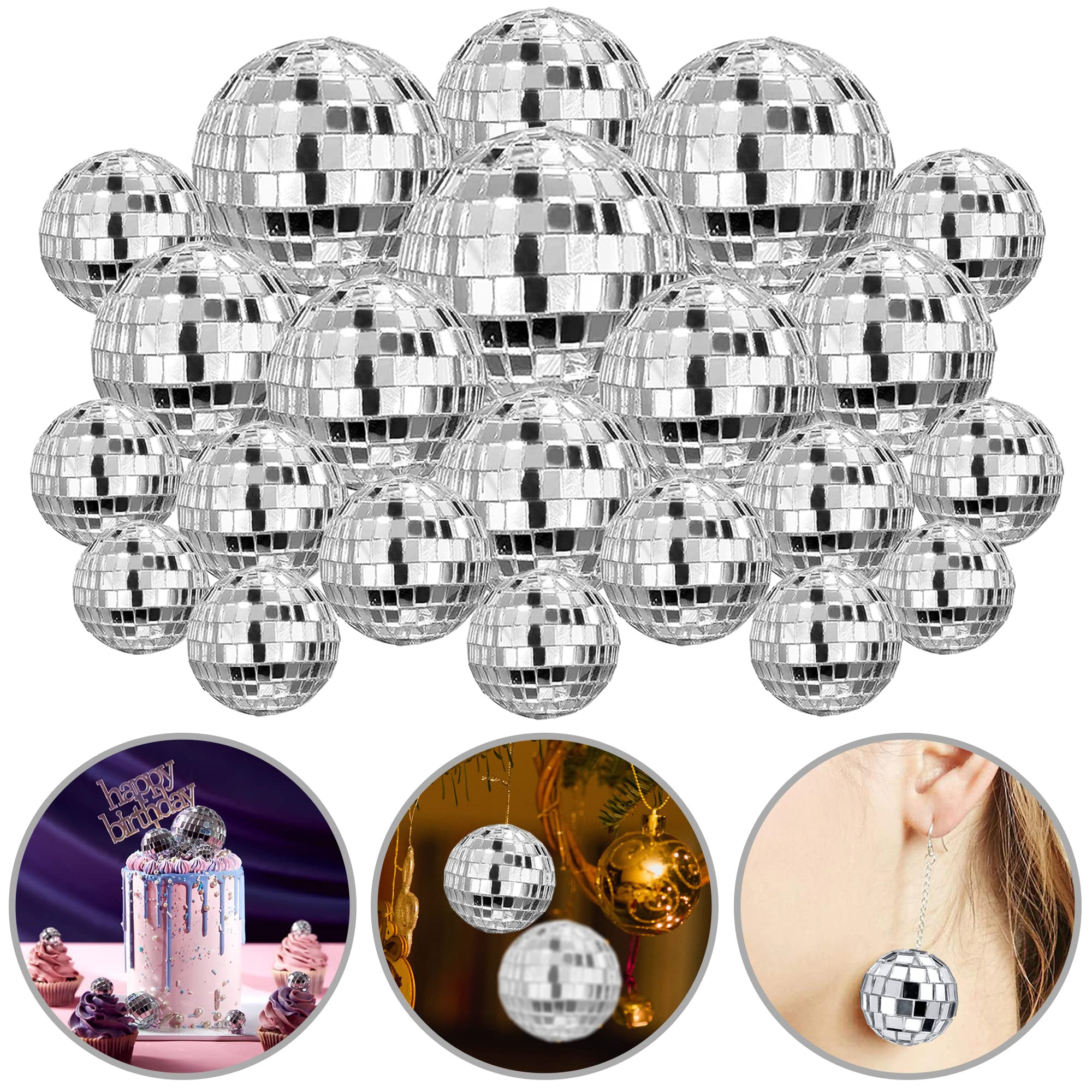 45 PCS 0.79 Inch 0.98 Inch 1.18 Inch 1.57 Inch 1.97 Inch 2.36 Inch Disco Ball Cake Decoration Orn... | Amazon (US)