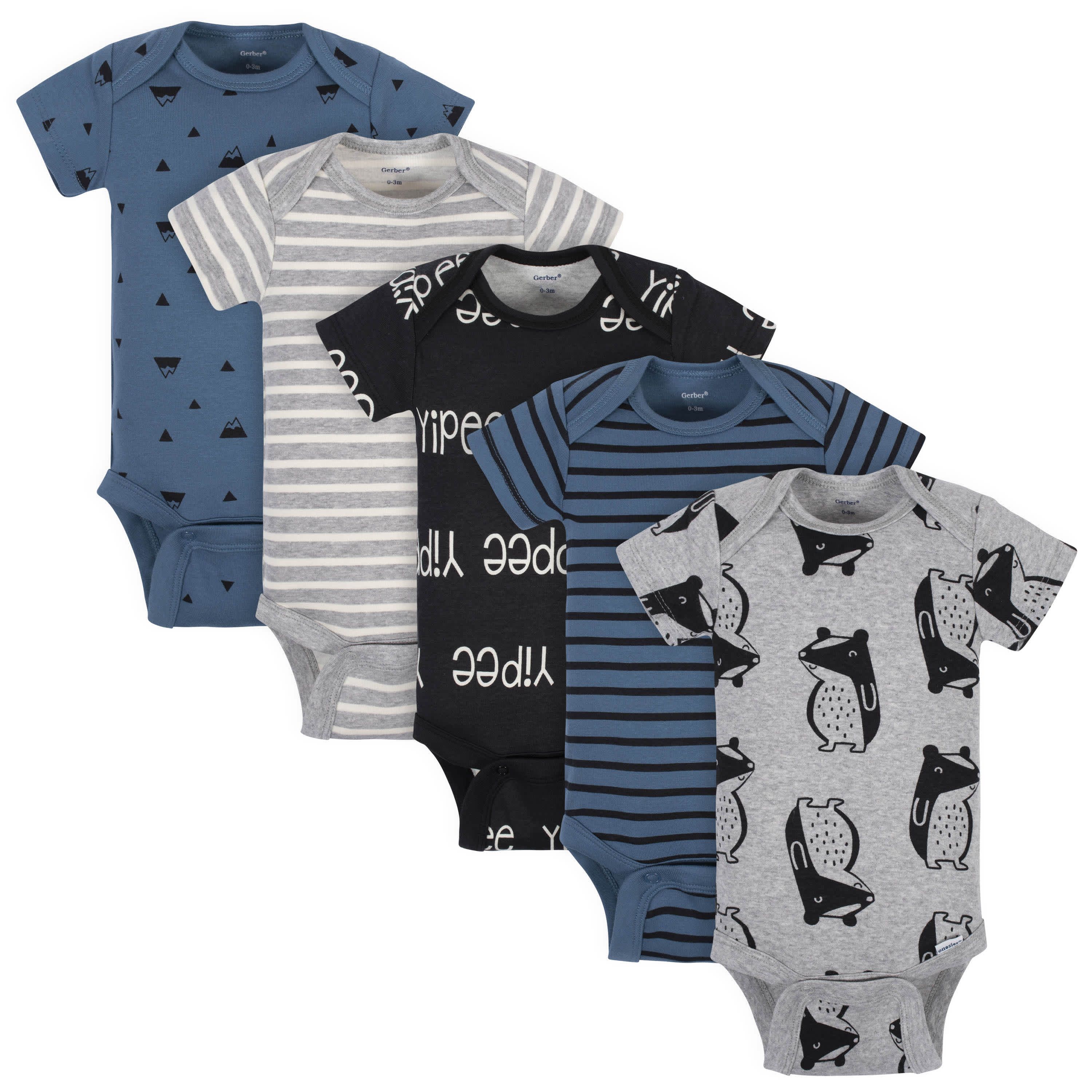 5-Pack Baby Boys Comfy Stretch Badger Short Sleeve Onesies® Bodysuits | Gerber Childrenswear