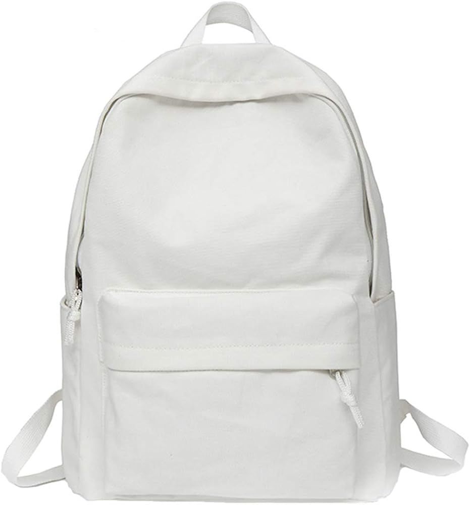 Jesdo DIY Canvas Backpack Large Casual Daypack Satchel (White with Side Pockets) | Amazon (US)