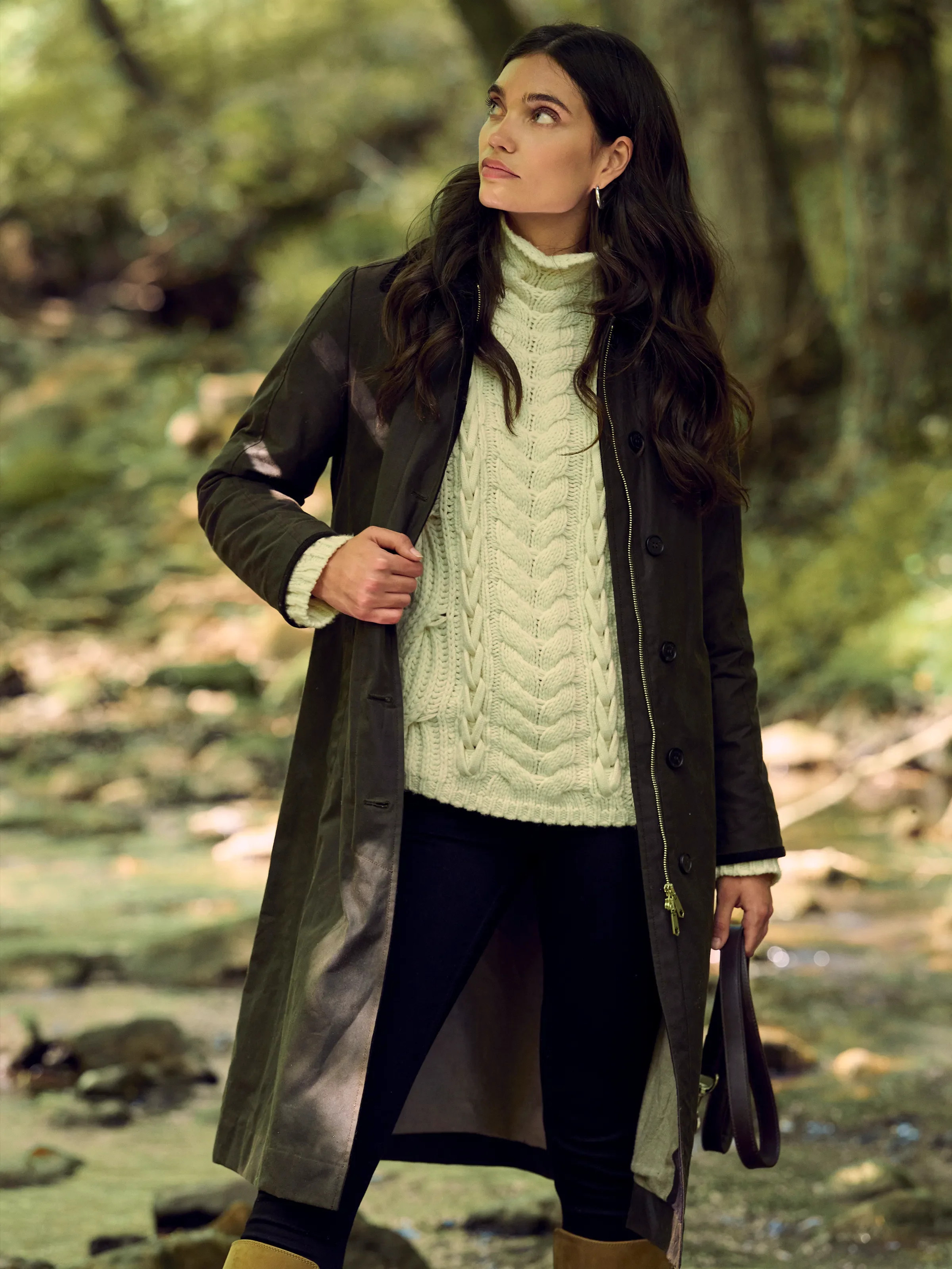 Edith - Women's Wax Longline Coat - Dark Khaki | Fairfax & Favor | Fairfax & Favor (UK)