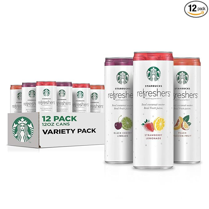 Starbucks RTD Energy Drink, Refreshers, 3 Flavor Variety Pack , 12oz Sleek Cans (12 Pack) | Amazon (US)