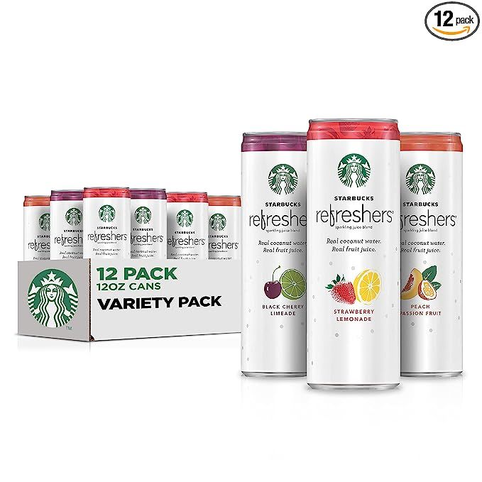 Starbucks RTD Energy Drink, Refreshers, 3 Flavor Variety Pack , 12oz Sleek Cans (12 Pack) | Amazon (US)