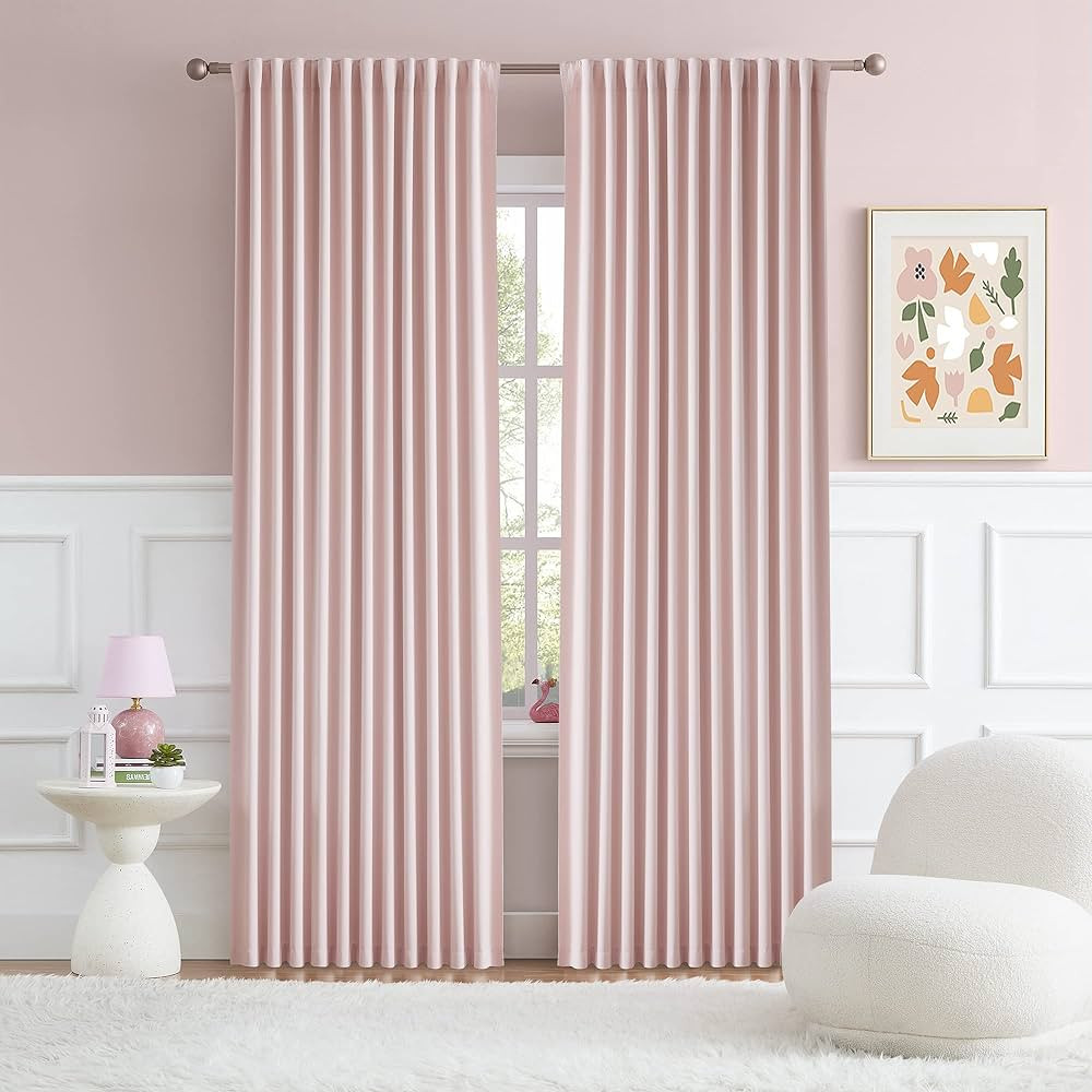DUALIFE 2 Panels Baby Pink Curtains for Girls Bedroom 70 Inch Wide- Back Tab and Rod Pocket Room ... | Amazon (US)