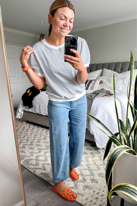 I am loving this simple summer top and cropped denim! The orange 🍊 sandals are the perfect pop for this early summer outfit 

#LTKFindsUnder100 #LTKShoeCrush #LTKOver40