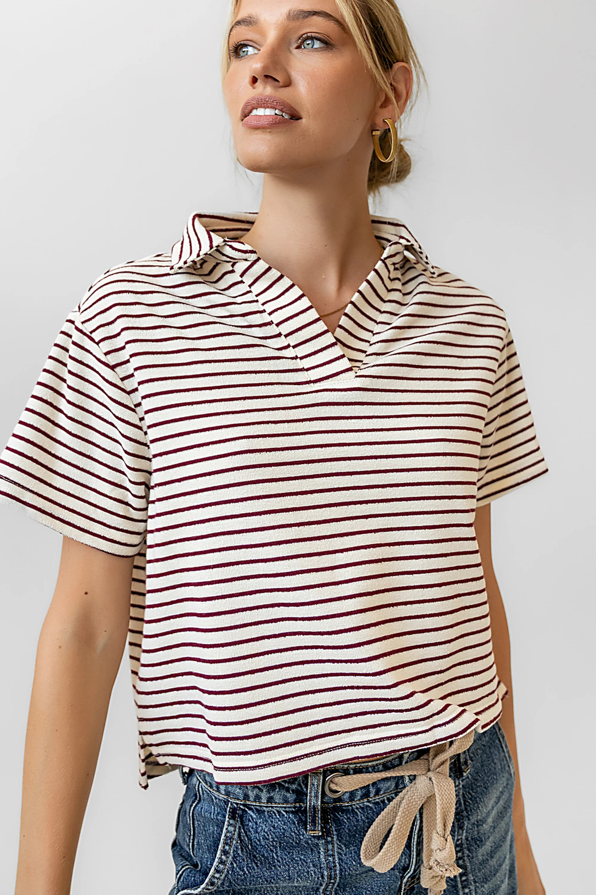 Lucca Striped Top in Burgundy | Böhme US