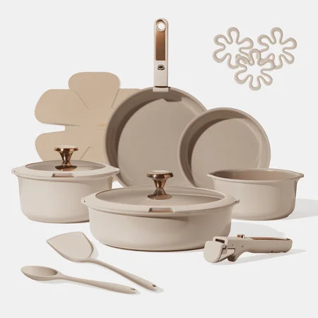 Carote 18 Pcs Ceramic Cookware Sets, Nonstick Pots and Pans with Detachable Handles, Oven Safe, Induction Cookware, Stackable Kitchen Set, Taupe | Walmart (US)