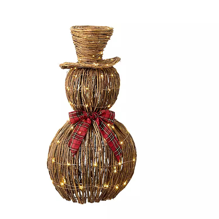 New! Wicker Snowman with Bow LED, 26-inch | Kirklands