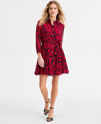 Tommy Hilfiger Women's Floral Print Belted Shirtdress - Macy's | Macy's