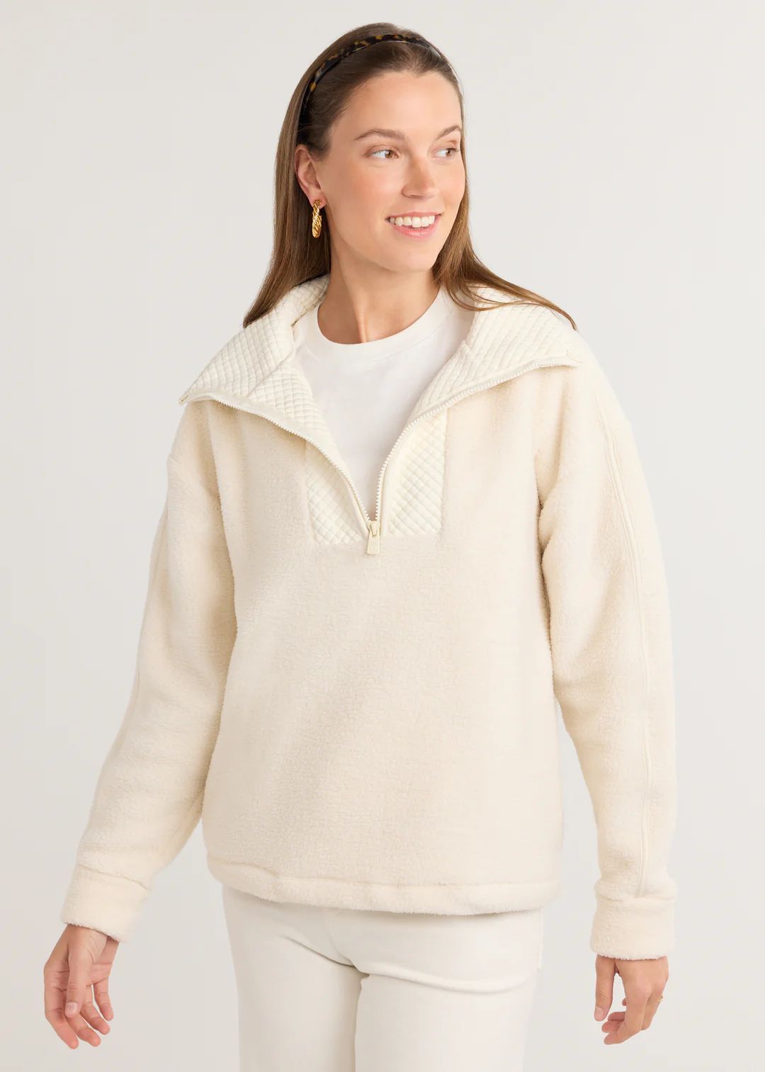 Emerson Pullover in Sherpa Fleece (Cream) | Dudley Stephens