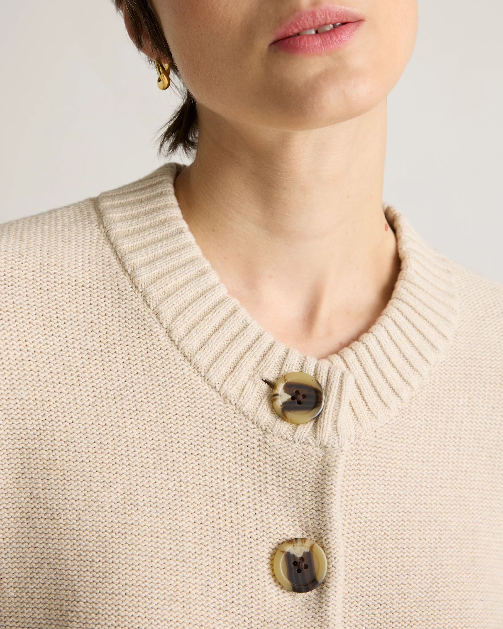 100% Organic Cotton Cropped Cardigan in Speckled Beige | Quince