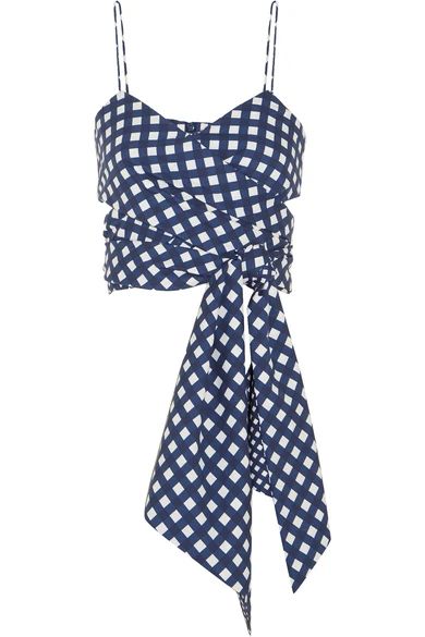 Johanna Ortiz - Ritual Cropped Checked Cotton-blend Wrap Top - Blue | NET-A-PORTER (US)