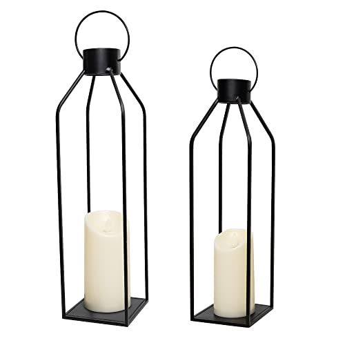 Amazon.com: HPC Decor 22'' 19'' Lanterns Decorative w/ Flickering Timer Candles- Large Tall Black... | Amazon (US)