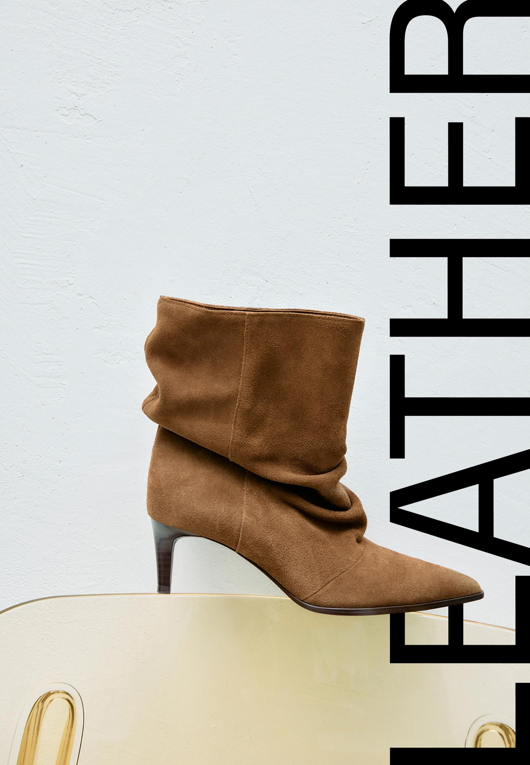 Slouchy leather heeled ankle boots - Women's Just in | Stradivarius United Kingdom | Stradivarius (UK)