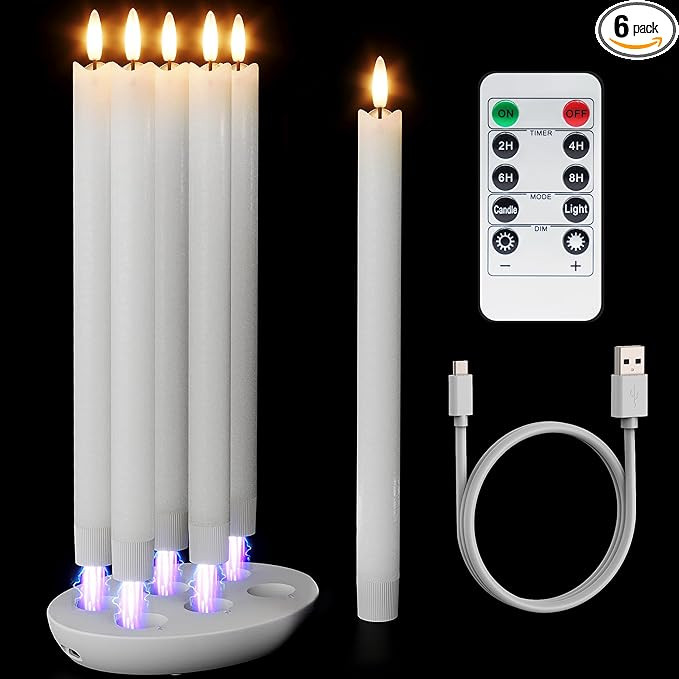 Patiphan Rechargeable Flameless Taper Candles with Charging Station, 6 Pcs Real Wax LED Taper Can... | Amazon (US)