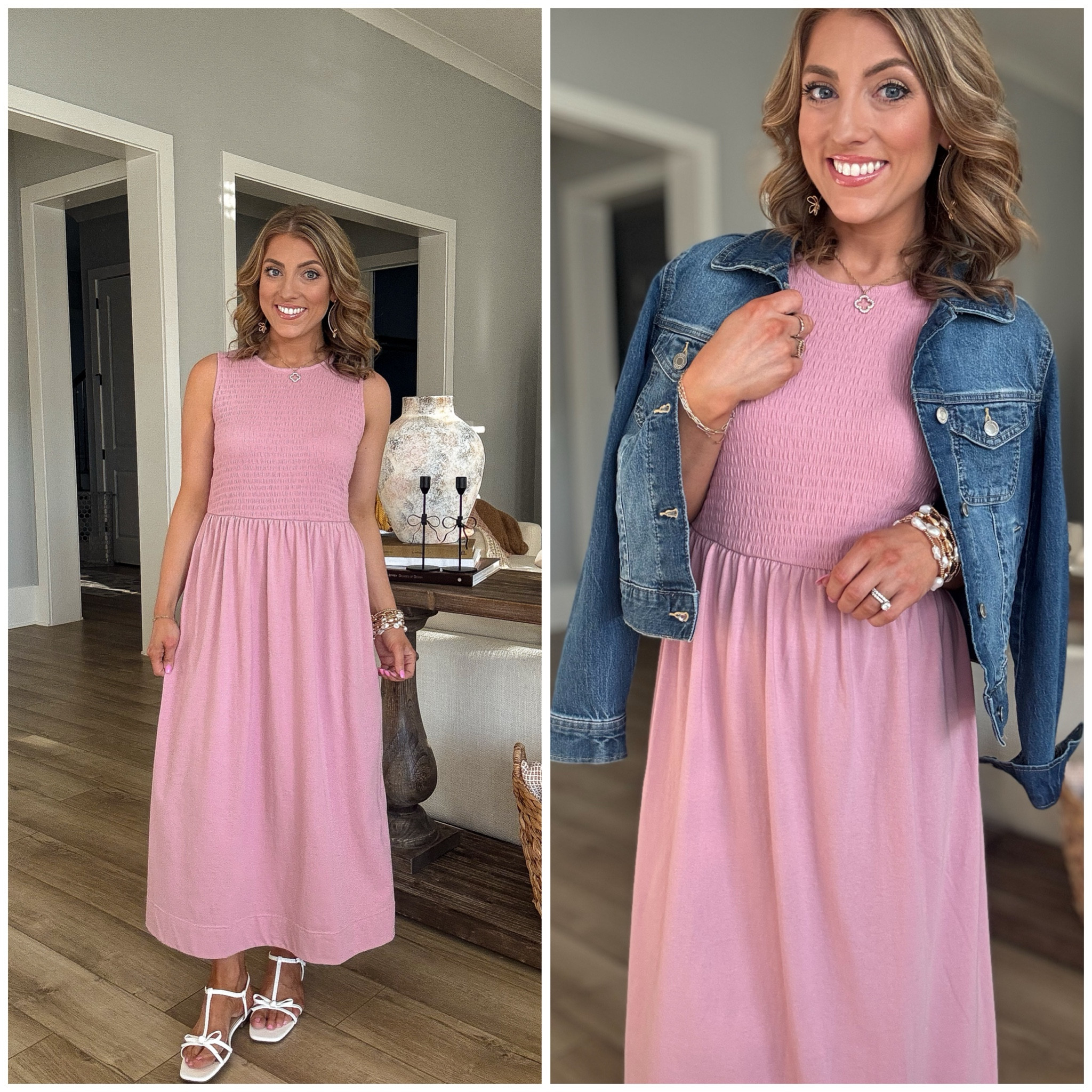 Walmart dress season is officially here and this one is SO good. 💗 This smocked midi dress is one of those effortless pieces you can throw on and instantly look put together. The stretchy smocked bodice makes it super comfortable and flattering, and the flowy skirt is perfect for spring days, brunch, or even Easter events.

I styled it with a classic Walmart denim jacket and bow sandals for a casual everyday look, but it would also be adorable with wedges or heels for date night. The dusty pink color is so pretty for spring and the quality is incredible for the price.

An easy one-and-done Walmart outfit that looks way more expensive than it is!

#walmartfashion #walmartfinds #walmartstyle #affordablefashion #springstyle #springdress #mididress #everydaystyle #casualstyle #budgetfashion #walmartoutfit


#LTKootd #LTKPetite