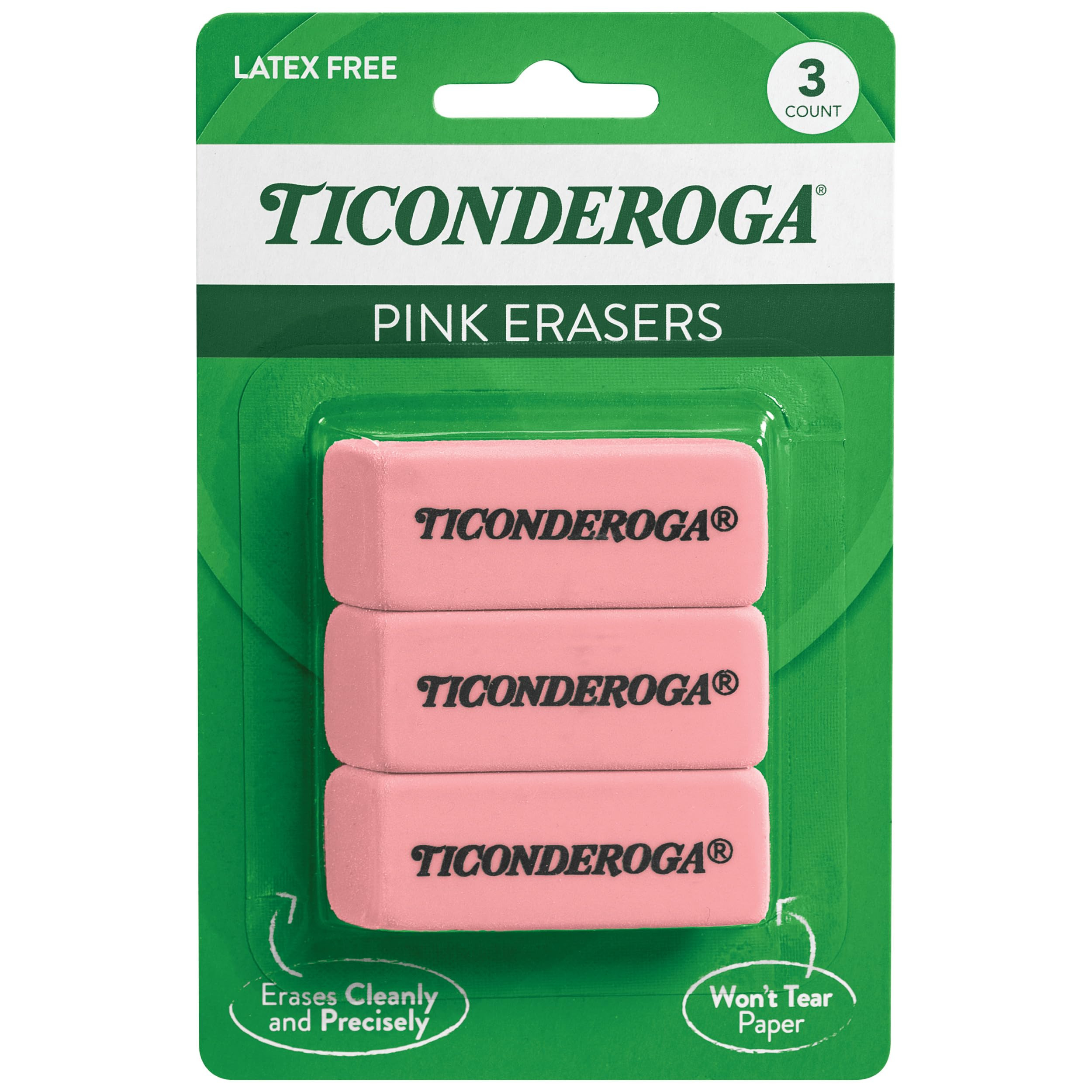 Ticonderoga Wedge Erasers, Pink, 3 Count | Amazon (US)