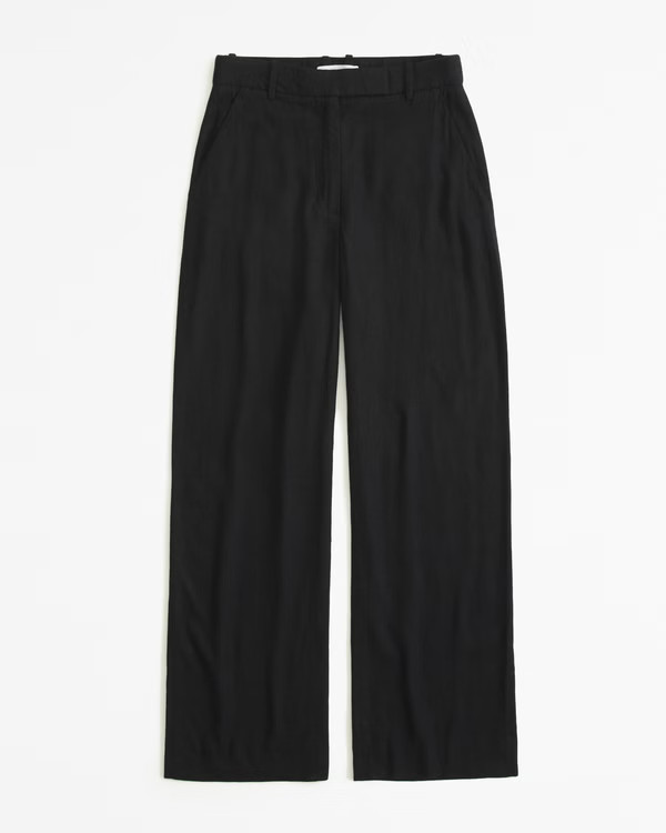 Women's Linen-Blend Tailored Straight Pant | Women's Bottoms | Abercrombie.com | Abercrombie & Fitch (US)
