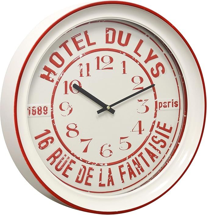 Semi-Gloss White and Red Round Hotel Vintage Wall Clock with Glass Front Metal | Amazon (US)