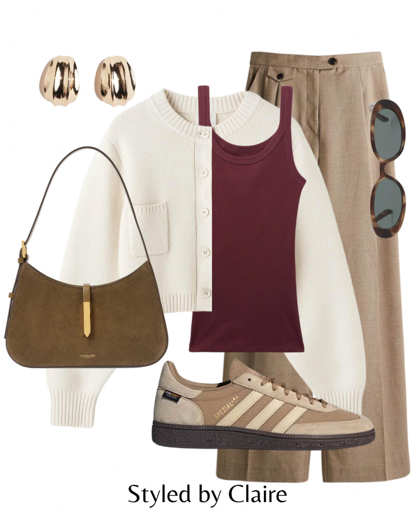 Mid-week fit🙋🏽‍♀️
Tags: Adidas Spezial neutral Trainers demellier london suede bag cardigan cream burgundy vest tank top tailored trousers beige pocket detail H&M earrings fashion autumn inspo outfit ideas casual chic city break everyday style women’s capsule wardrobe essentials

#LTKstyletip #LTKshoes #LTKbag