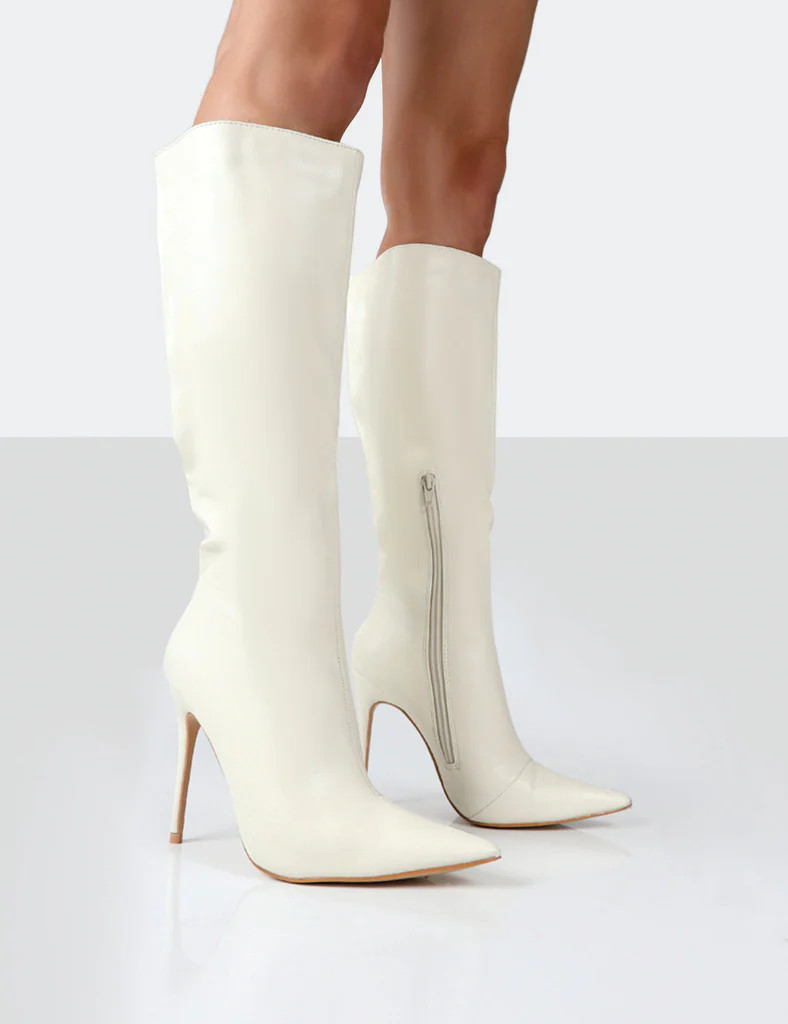 Horizon Ecru PU Knee High Boots | Public Desire (US & CA)