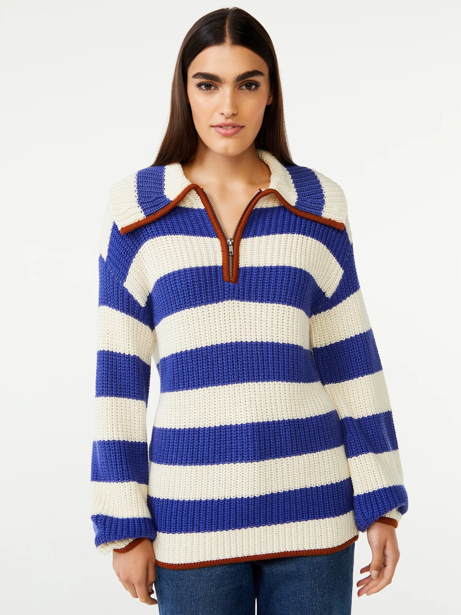 Free Assembly Women's Chunky Half Zip Popover Sweater | Walmart (US)