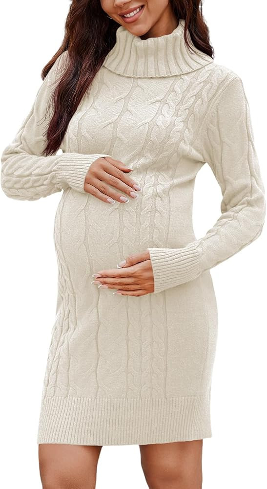 Langwyqu Womens Maternity Sweater Dress Cable Knit Sexy Bodycon Turtleneck Long Sleeve Mini Fall ... | Amazon (US)