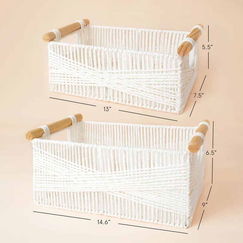 Paper Rope Basket with Wooden Handles | Wayfair North America