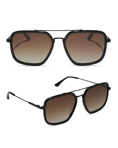 DIFF Jordan Designer Oversized Navigator Sunglasses for Women | UV400 Polarized Protection | Matte Black + Black Temple Tips + Brown Gradient | Amazon (US)