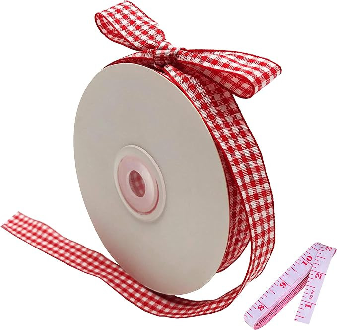 Red and white Gingham Ribbon, 5/8" x 25Yd Roll Picnic Craft Ribbon Red Buffalo Ribbon for Crafts ... | Amazon (US)