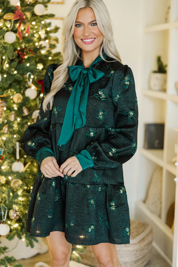 Never Too Late Green Floral Brocade Dress | The Mint Julep Boutique