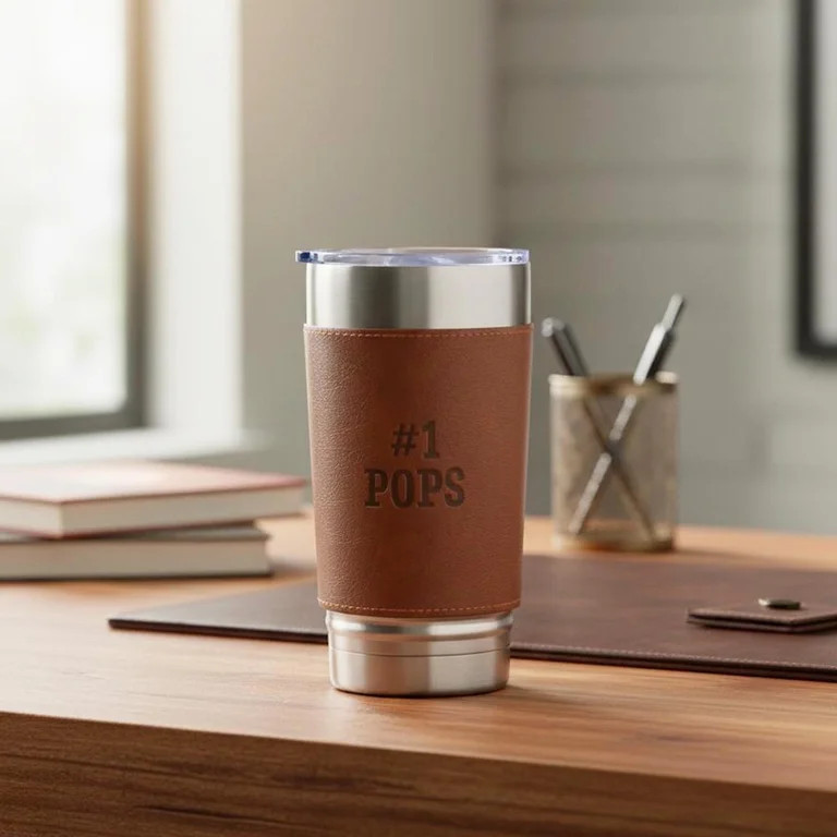 #1 Pops Stainless Steel Tumbler with Faux Leather Sleeve, Brown, 20 oz, Father's Day by Way To Ce... | Walmart (US)