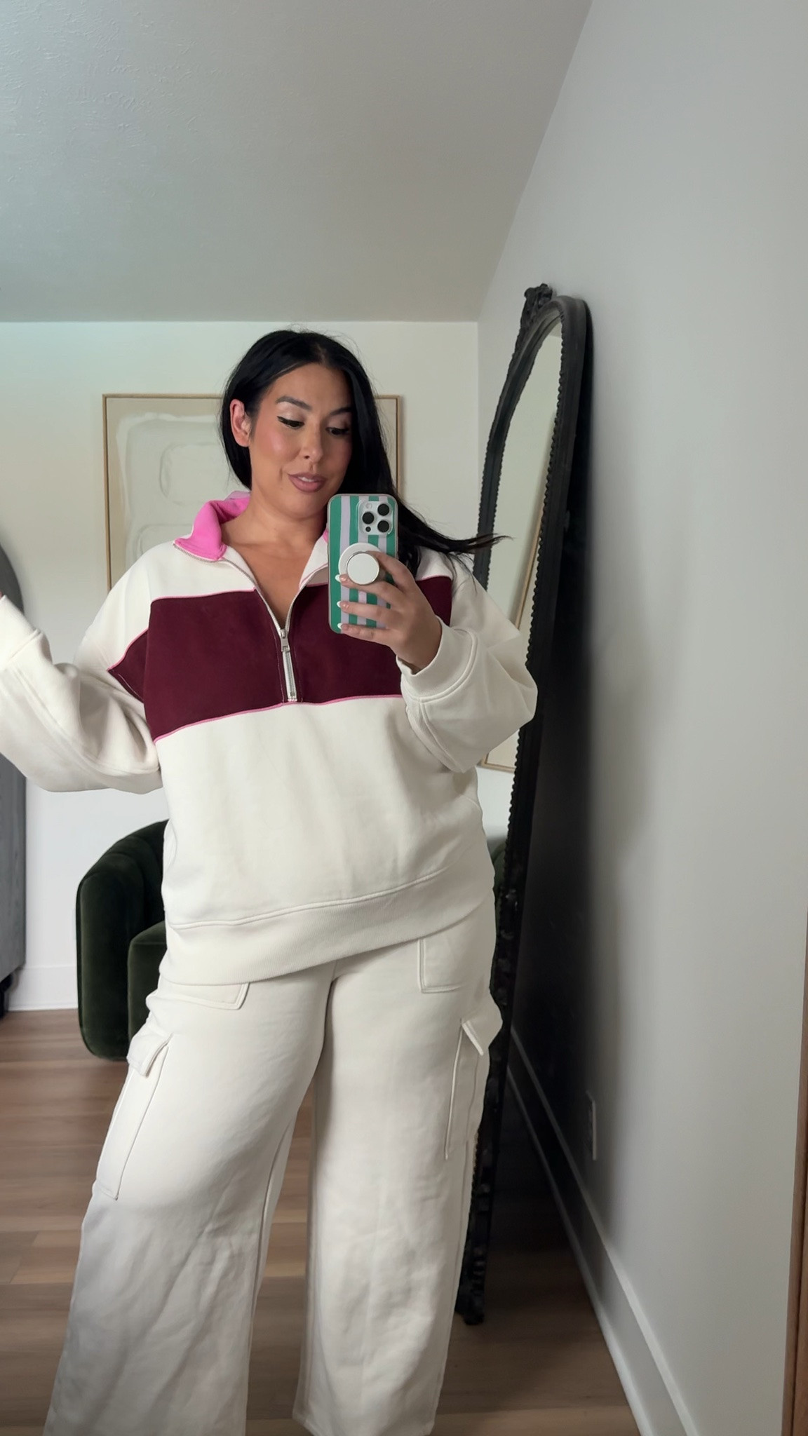 I love this color blocking quarter zip, does not squeeze the belly or hips! Wearing an XL in the top and large in the pants! ae, american eagle, fal style, fall staples, fall fashion, curvy, soft belly friendly 

 #LTKSeasonal #LTKMidsize