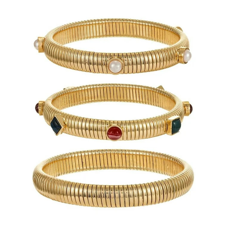Time and Tru Goldtone Bangle Bracelet Set, Multicolored Stone Accents, Female, 3 Bracelets | Walmart (US)
