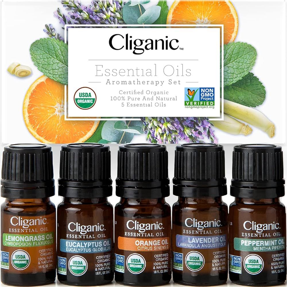 Cliganic Organic Essential Oils Set (Top 5) - 100% Pure Natural - Aromatherapy, Candle Making - P... | Amazon (US)