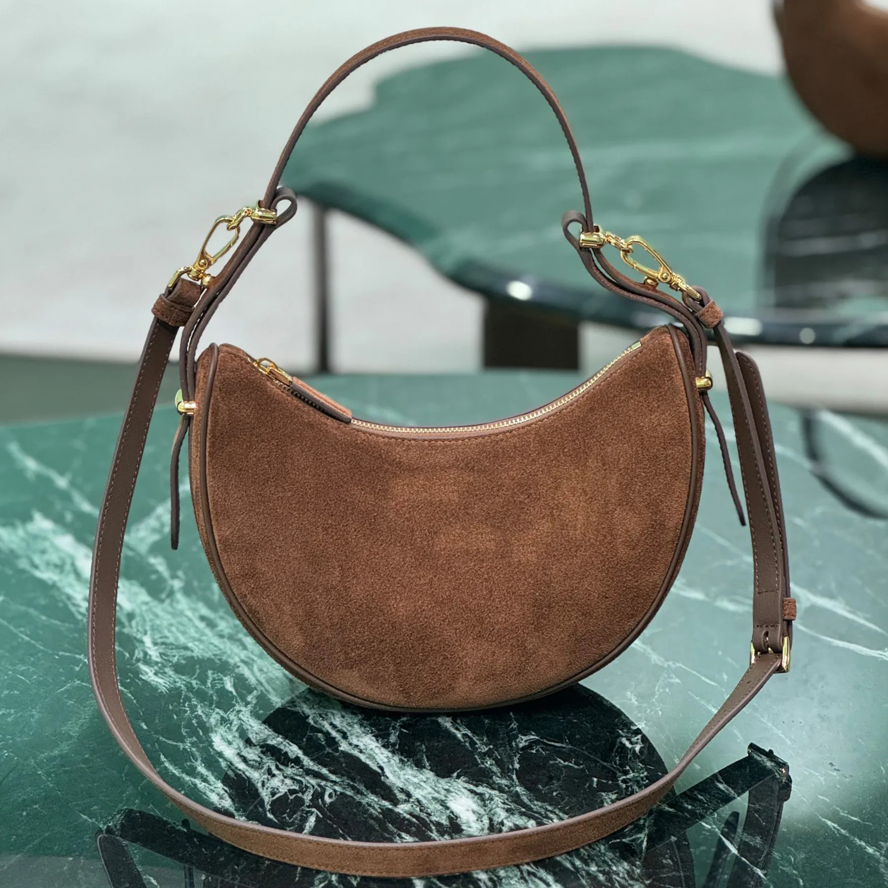 latest 10A arque suede shoulder bag luxury designer golden hardware zipper closure crossbody bag ... | DHGate