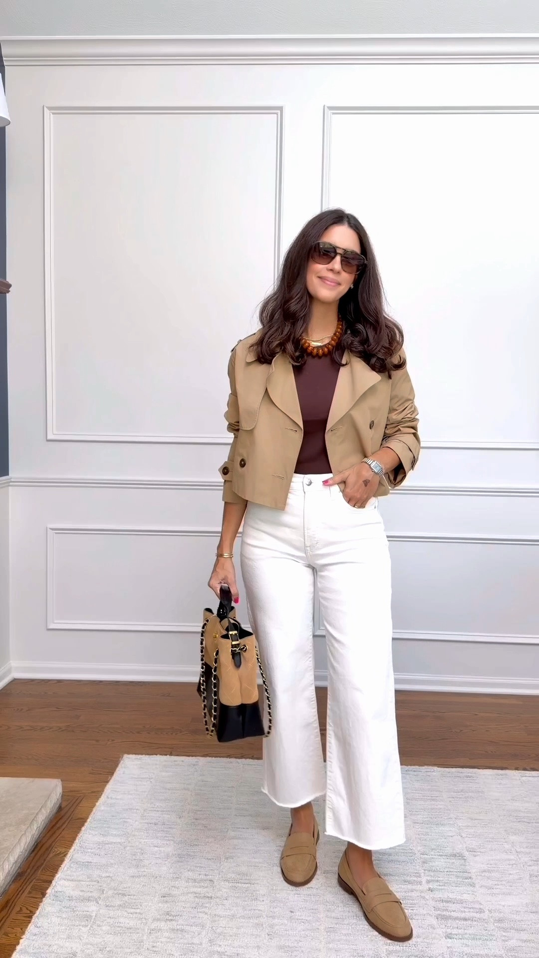 White jeans styled for fall

I love pairing them with darker tones like brown, navy, black, and stripes. Adding texture with suede bags or shoes also helps make white denim feel more seasonal.

Sizing: tee size Medium
Jeans are TTS - I’m wearing a size 27
Trench coat size small . This exact color is not available but I linked similar options

Bag and necklace are Amazon also linked below

#LTKSeasonal #LTKOver40 #LTKmomlife
